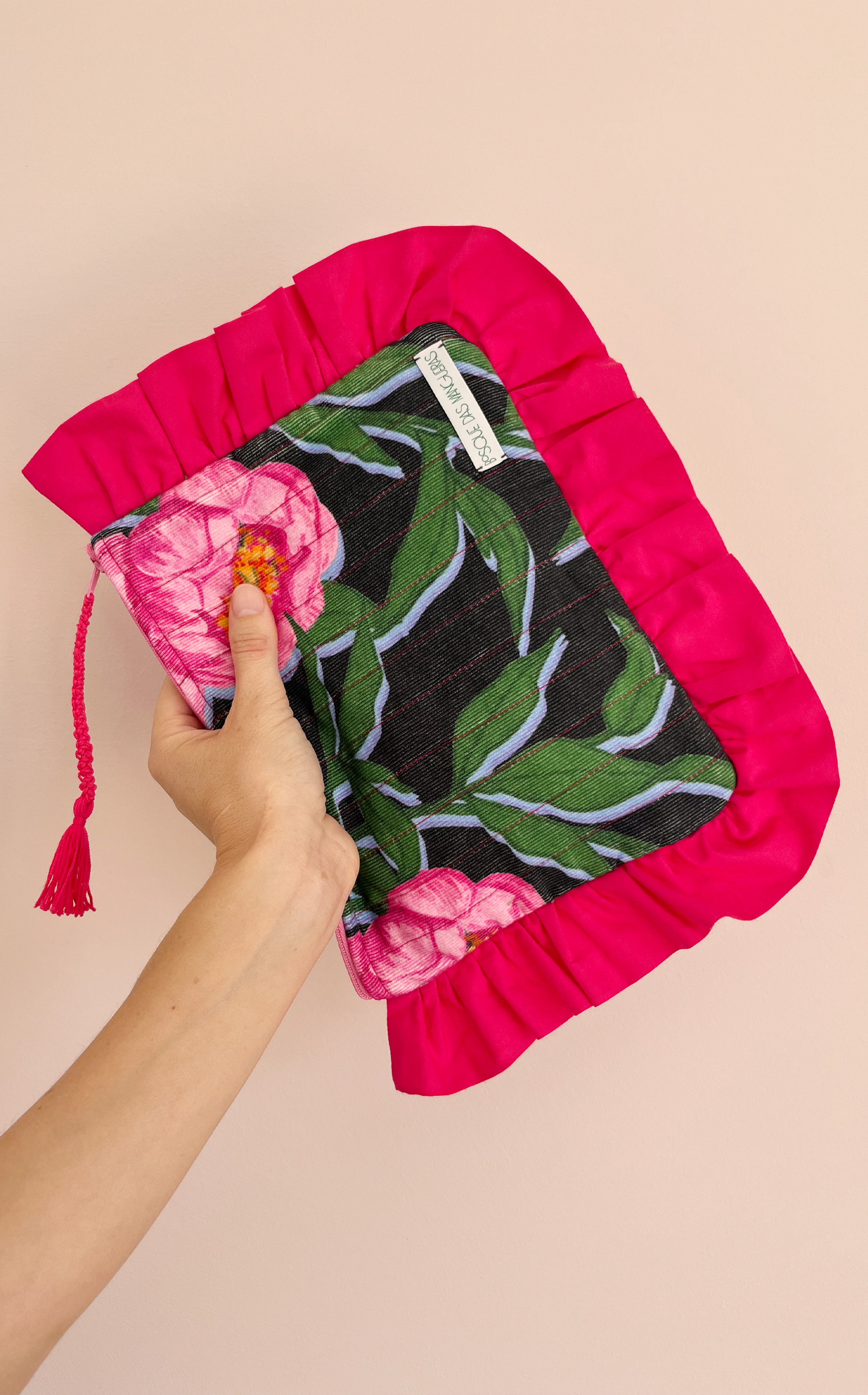 pink peonies clutch bag