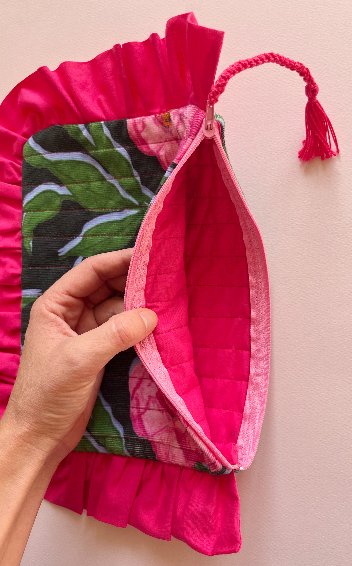 pink peonies clutch bag