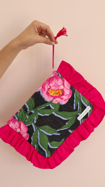 pink peonies clutch bag