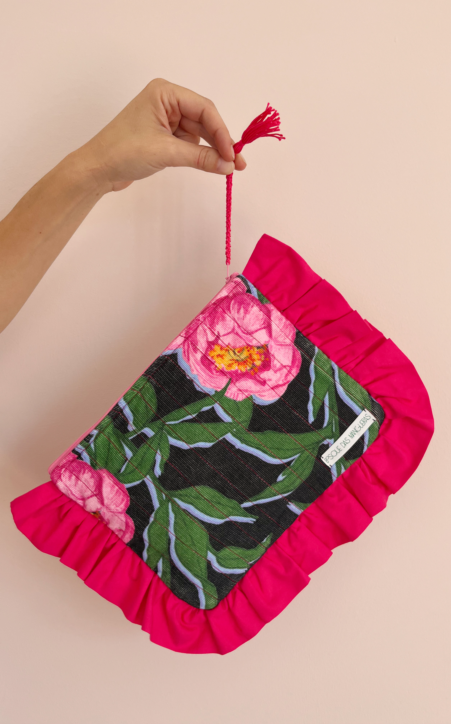 pink peonies clutch bag
