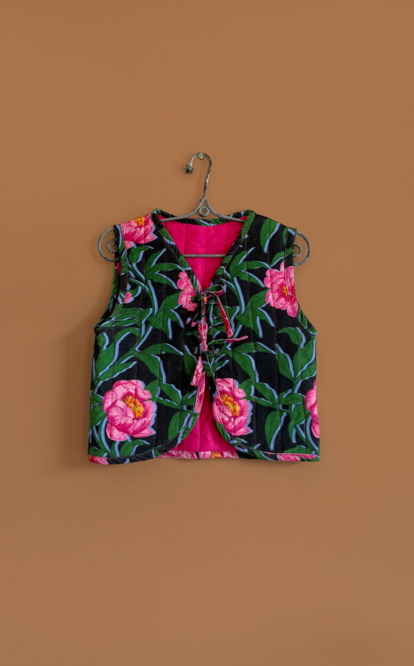 Pink Peonies Padded Vest _ Pre-order