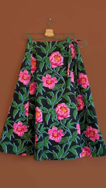 pink peonies wrap skirt