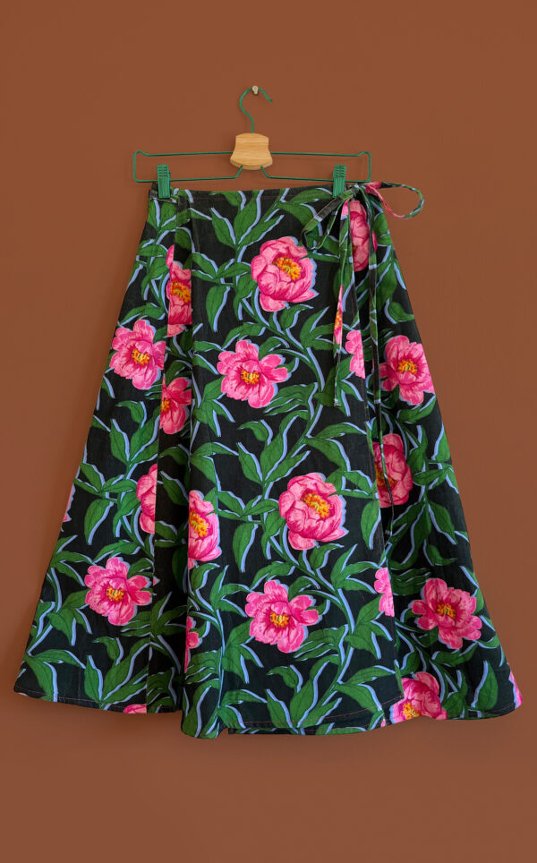 pink peonies wrap skirt